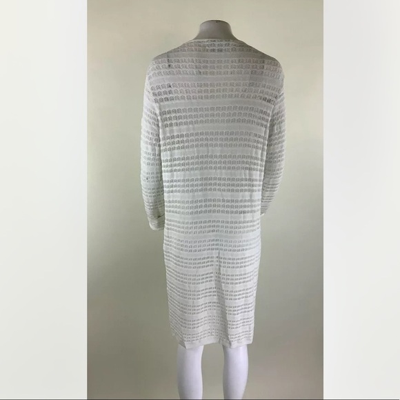 Carlisle Sz M Open Knit Duster Cardigan White Rayon Nylon Clasp Front Sweater - Picture 4 of 5